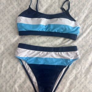 SHEIN Blue and White Striped Bikini